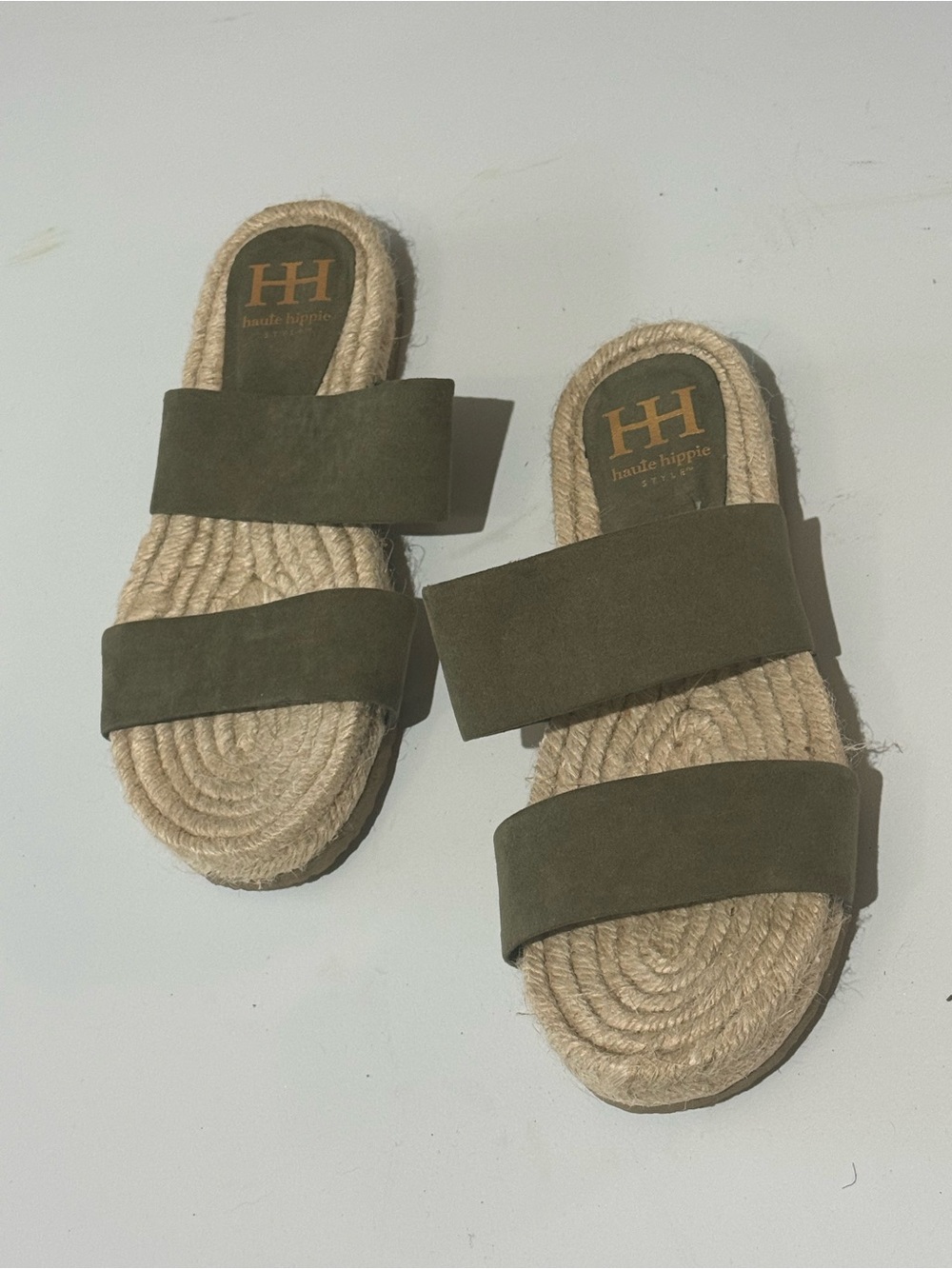 Haute Hippie Olive Suede Double Band Espadrille Slide